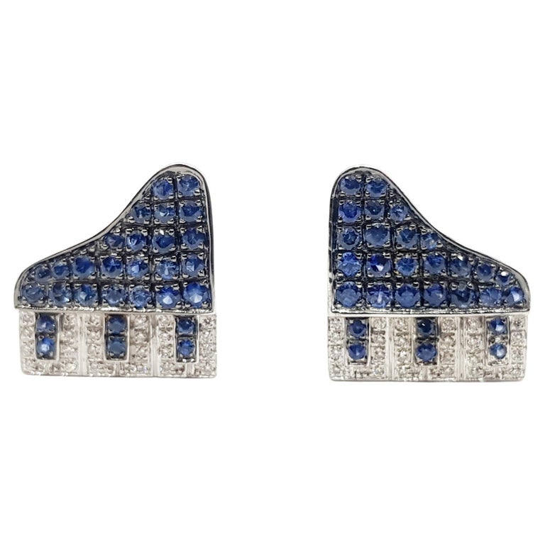 SJ2665 - Blue Sapphire with Diamond Piano Cufflink Set in 18 Karat White Gold Settings