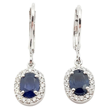 SJ1216 - Blue Sapphire with Diamond Earrings Set in 18 Karat White Gold Settings
