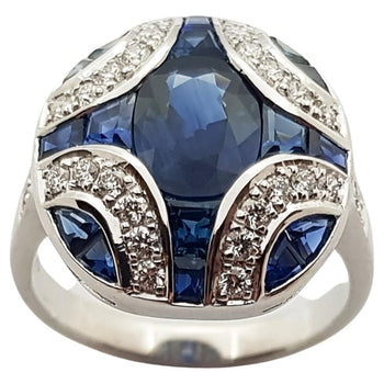 SJ6091 - Blue Sapphire with Diamond Ring Set in 18 Karat White Gold Settings