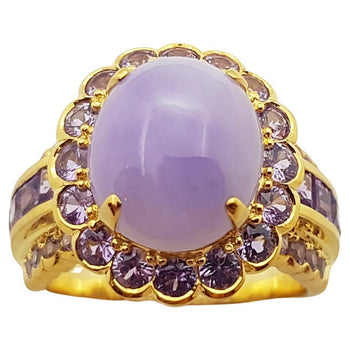 SJ1033 - Lavender Jade & Purple Sapphire Ring Set in 18 Karat Gold Setting