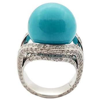 SJ1399 - Turquoise with Diamond Ring Set in 18 Karat White Gold Settings