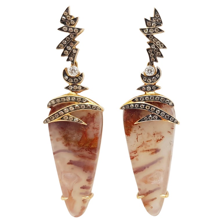SJ2705 - Quartz with Brown Diamond and Diamond Earrings Set in 18 Karat Rose Gold Setting