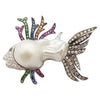 JP0411X - South Sea Pearl, Muti Color Sapphire Scorpionfish Brooch in 18K White Gold