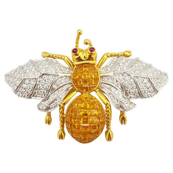 JPB367 - Yellow Sapphire & Diamond Bee Brooch Set in 18 Karat Gold Setting