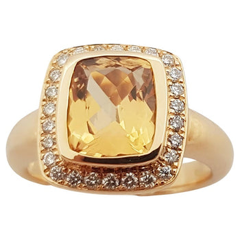 SJ1326 - Imperial Topaz with Brown Diamond Ring Set in 18 Karat Rose Gold Settings