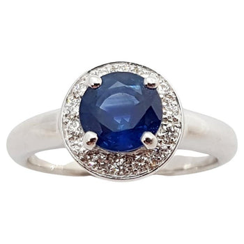 JR0283R - Blue Sapphire & Diamond Halo Ring Set in 18 Karat White Gold Setting