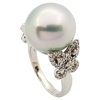 JR1897Y - South Sea Pearl & Diamond Ring Set in 18 Karat White Gold Setting