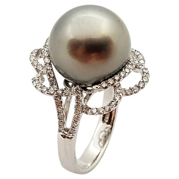 JR0834X - Tahitian South Sea Pearl & Diamond Ring Set in 18 Karat White Gold Setting