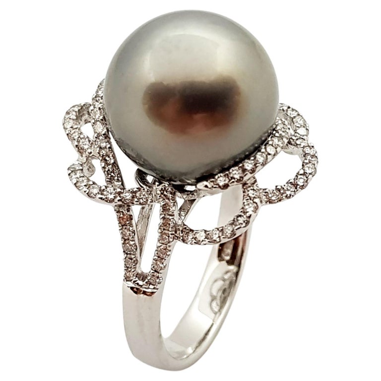 JR0834X - Tahitian South Sea Pearl & Diamond Ring Set in 18 Karat White Gold Setting