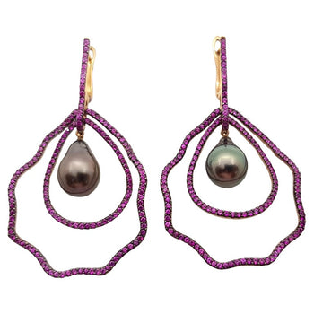 JE1153Y - South Sea Pearl & Pink Sapphire Earrings Set in 14 Karat Rose Gold Setting