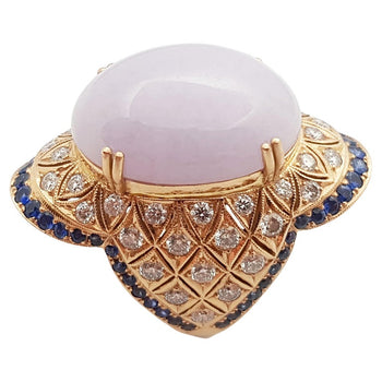 SJ2069 - Lavender Jade with Diamond and Blue Sapphire Ring Set 18 Karat Rose Gold Setting