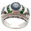 SJ1148 - Blue Sapphire, Tsavorite and Diamond Ring Set in 18 Karat White Gold Settings