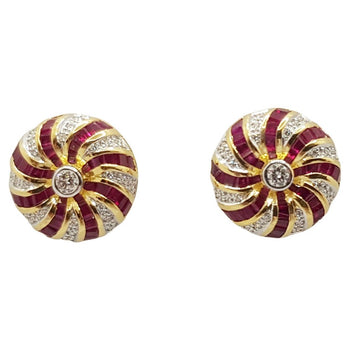 JE0314P - Ruby & Diamond Earrings Set in 18 Karat Gold Setting