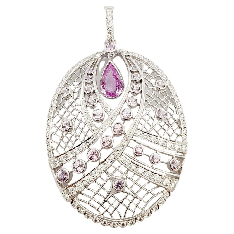 SJ2519 - Pink Sapphire and Diamond Pendant Set in 18 Karat White Gold Settings