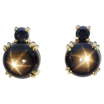 JE0061T - Black Star Sapphire & Black Diamond Earrings Set in 18 Karat Gold Settings