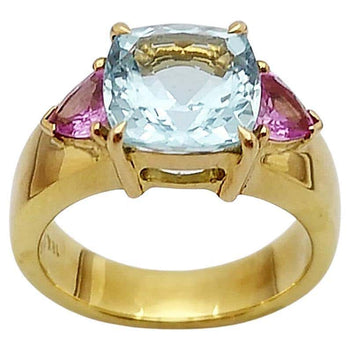 SJ2693 - Aquamarine with Pink Sapphire Ring Set in 18 Karat Gold Settings