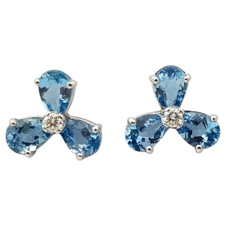 SJ2905 - Blue Sapphire with Diamond Earrings Set in 18 Karat Gold Settings