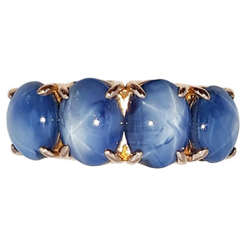 SJ2876 - Blue Star Sapphire Ring Set in 18 Karat Rose Gold Settings