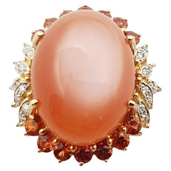 SJ2906 - Moonstone, Orange Sapphire and Diamond Ring Set in 14 Karat Gold Settings