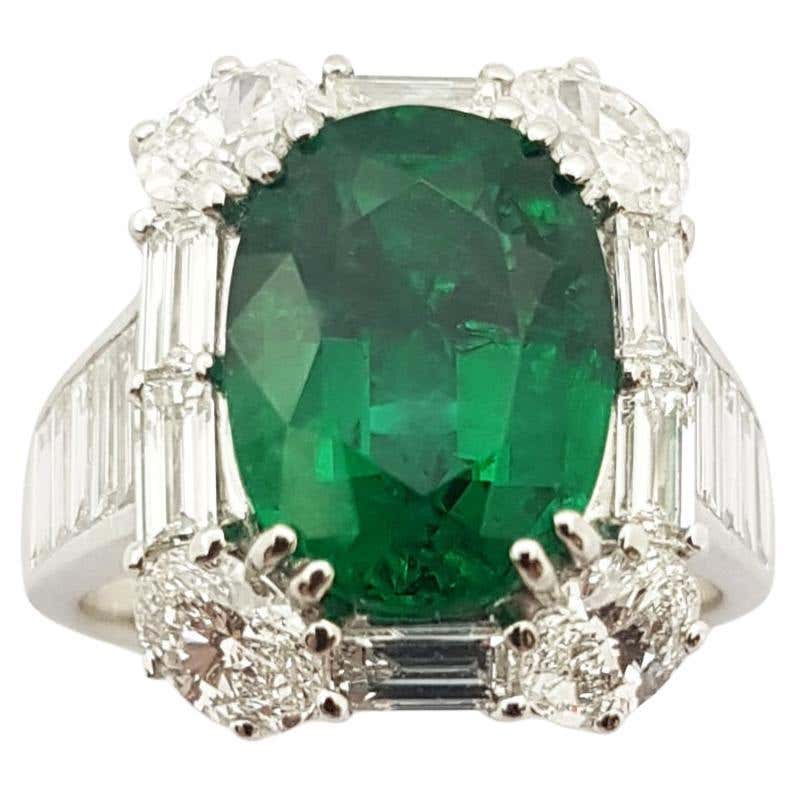 SJ6265 - Certified 4cts Zambian Emerald with Diamond Ring Set in 18 Karat White Gold