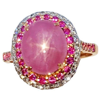JR0054O - Certified Unheated Star Pink Sapphire, Diamond Ring in 18K Rose Gold