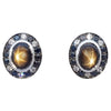 SJ2868 - Black Star Sapphire, Brown Diamond with Diamond Earrings in 18 Karat White Gold