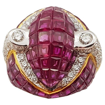 SJ2512 - Ruby with Diamond  Ring Set in 18 Karat Gold Settings