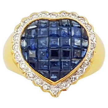 SJ2914 - Blue Sapphire with Diamond Heart Ring Set in 18 Karat Gold Settings