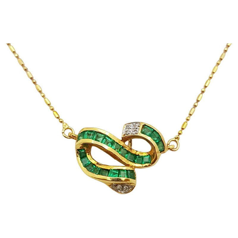 SJ2925 - Emerald with Diamond Necklace Set in 18 Karat Gold Setting