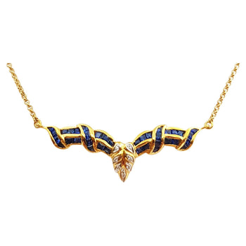 SJ6059 - Blue Sapphire with Diamond Necklace Set in 18 Karat Gold Settings