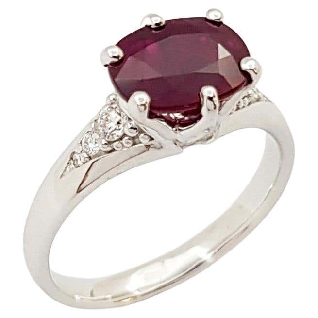 SJ3251 - Ruby with Diamond Ring Set in 18 Karat White Gold Setting