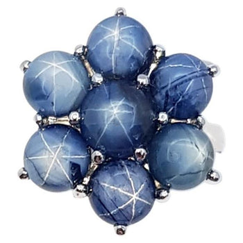 JR0143O - Blue Star Sapphire Ring set in 18 Karat White Gold Setting