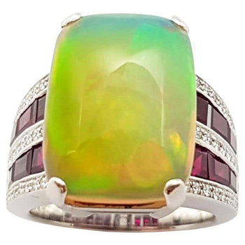 SJ6246 - Opal, Ruby and Diamond Ring Set in 18 Karat White Gold Settings