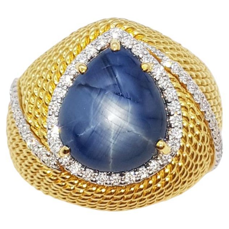 SJ2067 - Blue Star Sapphire with Diamond Ring Set in 18 Karat Gold Settings