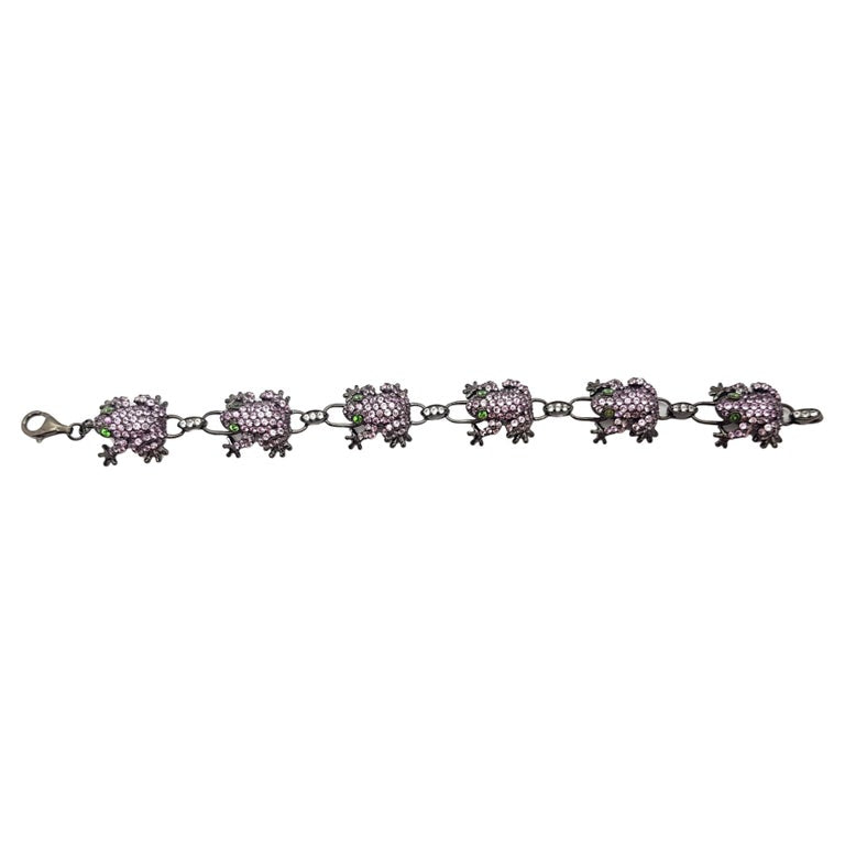 SJ3183 - Pink Sapphire, Tsavorite and White Sapphire Frog Bracelet set in Silver Settings