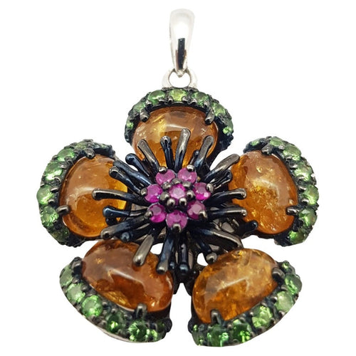 SJ6412 - Tourmaline, Tsavorite and Ruby Pendant set in Silver Settings