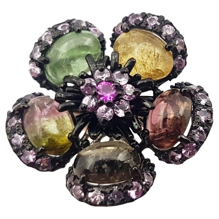 SJ3203 - Tourmaline and Pink Sapphire Ring set in Silver Settings