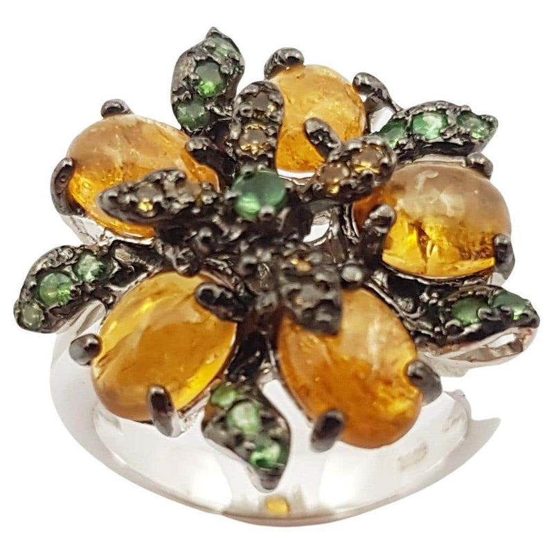 SJ6414 - Tourmaline, Sapphire and Tsavorite Ring set in Silver Settings