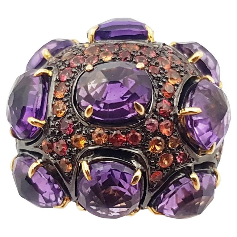 SJ3190 - Amethyst with Orange Sapphire Ring set in Silver Settings