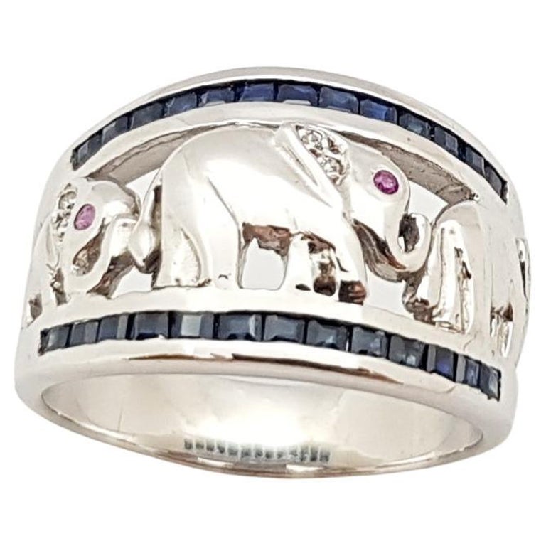 SJ6109 - Blue Sapphire, Ruby with Cubic Zirconia Elephant Ring set in ...