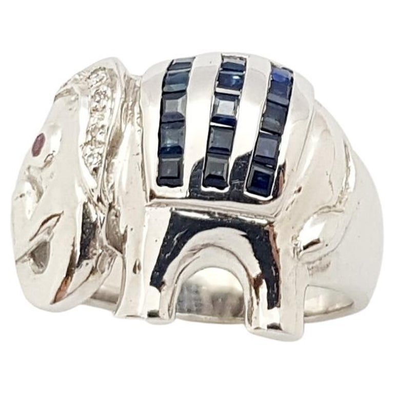SJ3046 - Blue Sapphire, Ruby  with Cubic Zirconia Elephant Ring set in Silver Settings