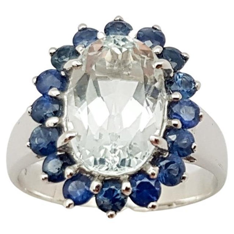 SJ3103 - Aquamarine with Blue Sapphire Ring set in Silver Settings