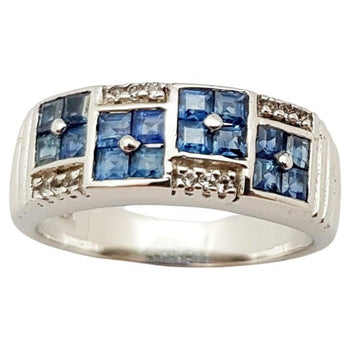 SJ6105 - Blue Sapphire with White Topaz Ring set in Silver Settings