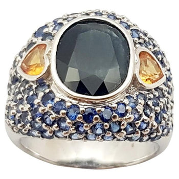 SJ3083 - Black Sapphire, Blue Sapphire, Yellow Sapphire Ring et in Silver Settings
