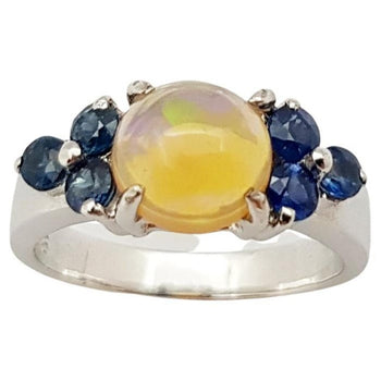 SJ3096 - Opal with Blue Sapphire Ring set in Silver Settings