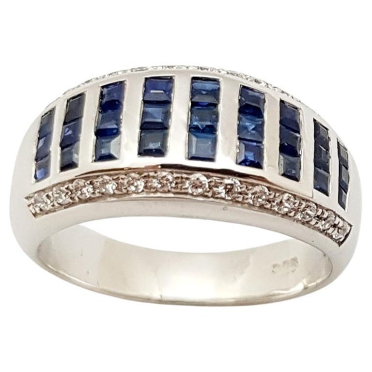 SJ3055 - Blue Sapphire with Cubic Zirconia Ring set in Silver Settings