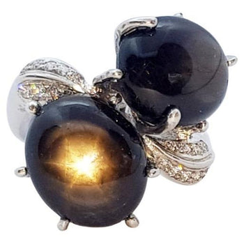 SJ3063 - Black Star Sapphire & Cubic Zirconia Ring set in Silver Settings