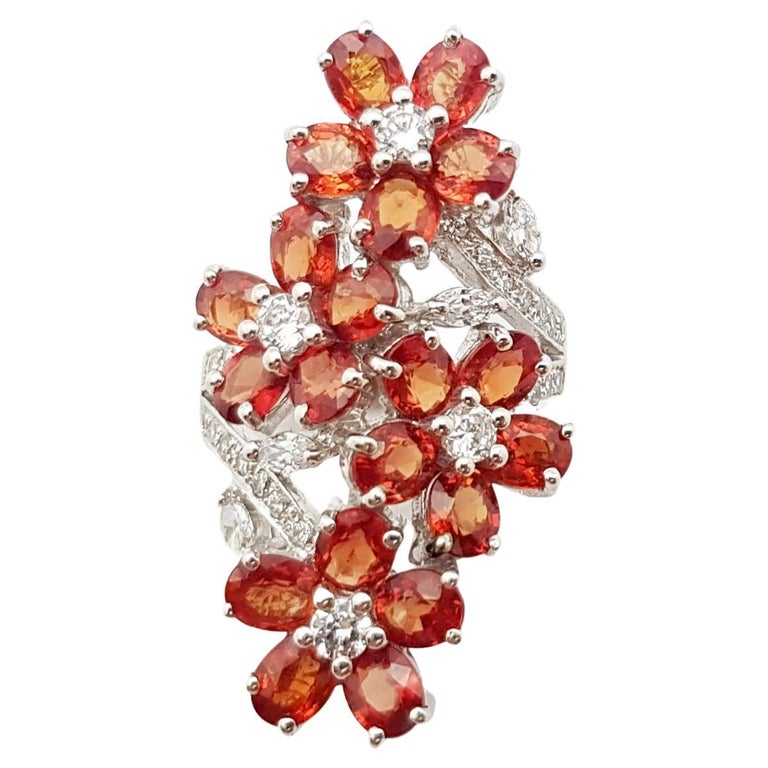 SRTE5265D - Orange Sapphire & Cubic Zirconia Ring set in Silver Settings