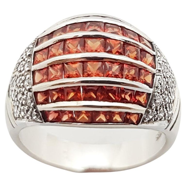SRP5547A - Orange Sapphire & Cubic Zirconia Ring set in Silver Settings
