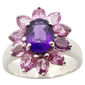 SJ3024 - Amethyst with Pink Sapphire Ring set in Silver Settings